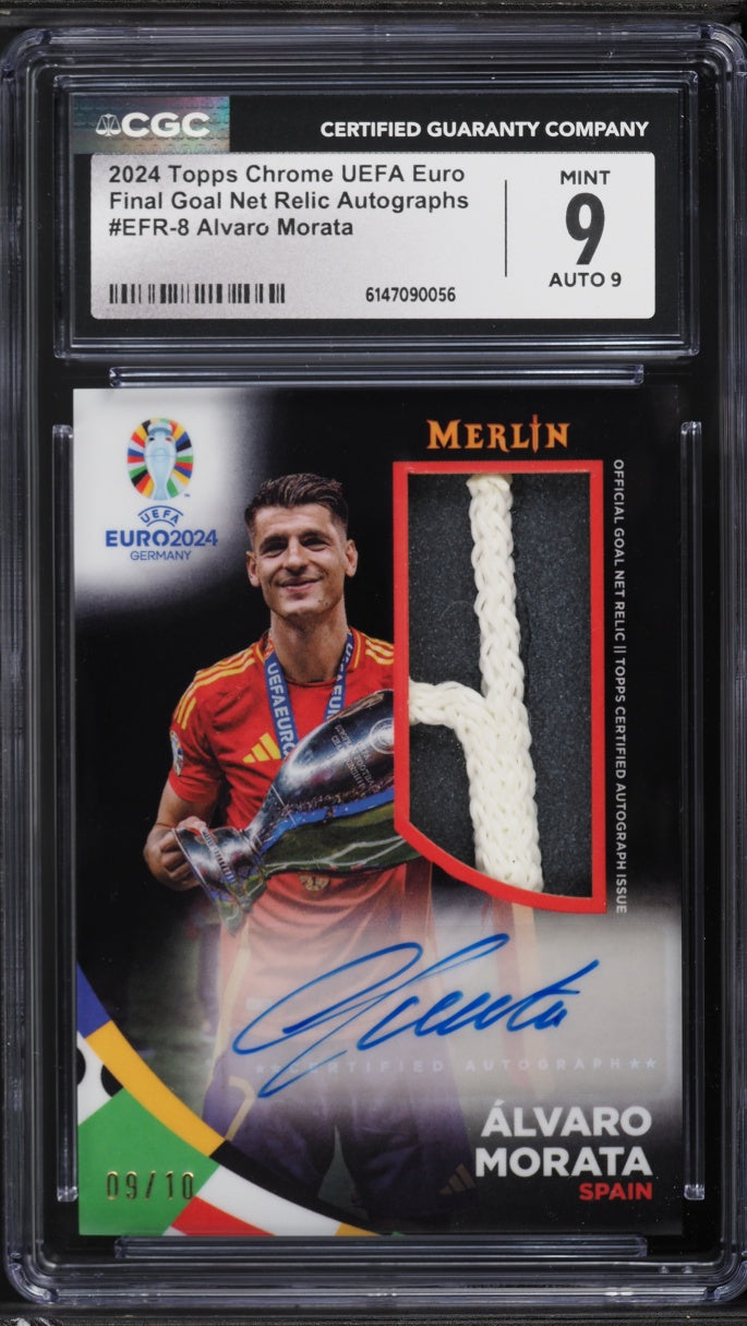 2024 Topps Chrome UEFA Euro Final Goal Net Relic Alvaro Morata PATCH AUTO /10 #EFR-8 CGC 9 MINT