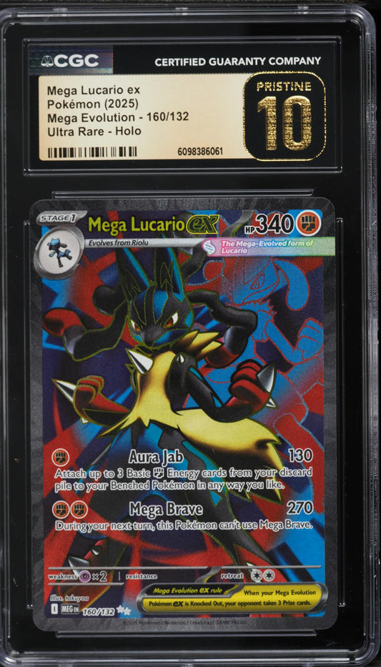 2025 Pokemon Mega Evolution Full Art Mega Lucario ex #160 CGC 10 PRISTINE