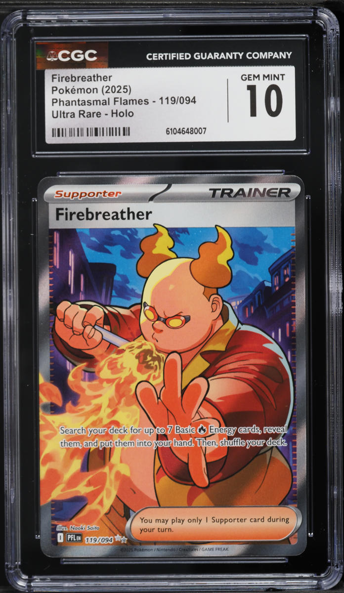 2025 Pokemon Mega Phantasmal Flames Full Art Firebreather #119 CGC 10 GEM MINT