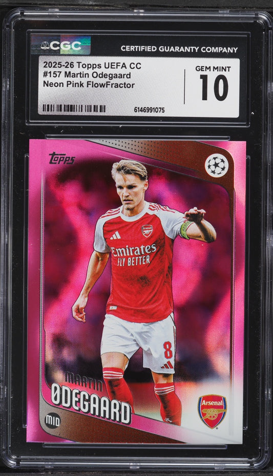 2025 Topps UEFA CC Neon Pink FlowFractor Martin Odegaard #157 CGC 10 GEM MINT