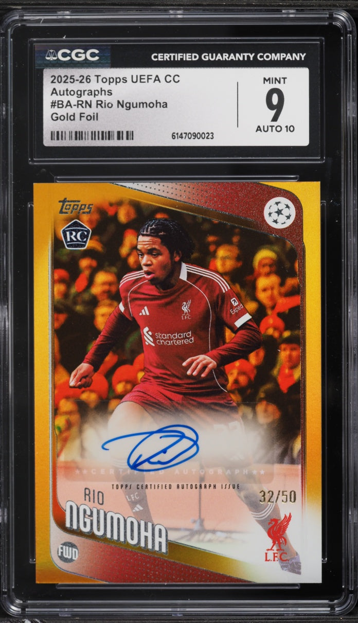 2025 Topps UEFA Gold Foil Rio Ngumoha ROOKIE AUTO /50 #BA-RN CGC 9 MINT