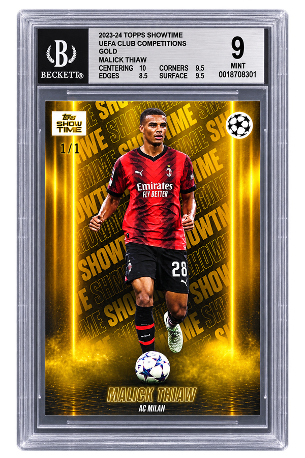 Malick Thiaw 2023-24 Topps Showtime UEFA Club Competitions Gold 1/1 – BGS 9